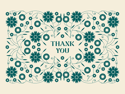 Thank you card design card daisy floral flourish flowers gift card green invitations line monocolor note card sunflower symmetry thank you wedding invite wedding suite