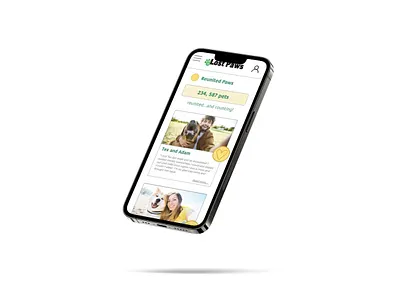 Lost Paws UI Design - Reunited Paws Screen adobexd app branding ui ux