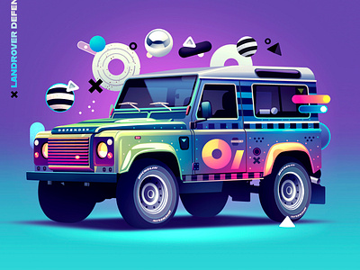 Land Rover defender car colorful defender design futur illustration landrover neon offroad retro truck