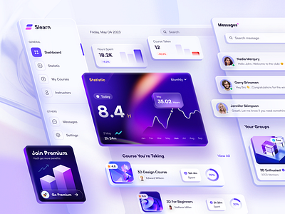 E-Learning Dashboard 3d 3d dashboard card course dashboard design education learning dashboard online online course school statistic study trending shot ui uiux ux web design