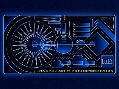 Innovation 4 Transformation blue cloud computer data digital figma futuristic glow gradient illustration innovation low code mendix shapes social space tech technology transformation typography