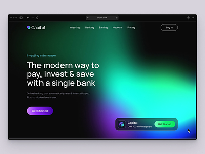 Fintech & Modern Banking Landing Concept banking bonus change checking account community cryptocurrency currency dark mode earn finance fintech grow invest investment landing money online banking pricing save uiux