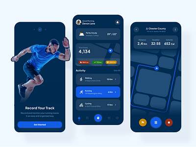 Running Record Mobile App app cardio cycling design flat healthy map minimal mobile record run running splash screen sport stopwatch track ui user interface walking workout