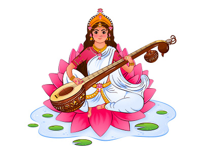 Goddess Saraswati artist comic book creative design god graphic design handdrawn hindu illustration maa saraswati nft procreate vector vectorart