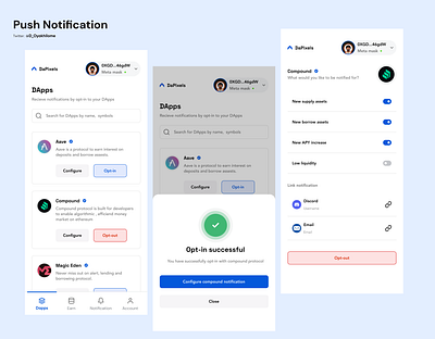 Dapps Push Notification blockchain cryptocurrencies dapps defi design ui ux web3