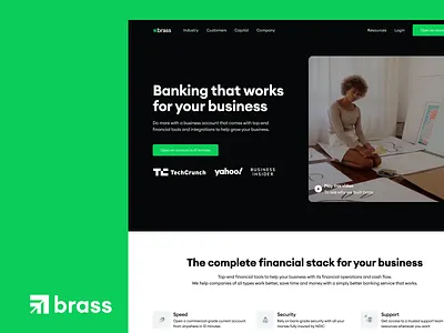 Brass Business Banking Landing Page (Clone) banking button daily ui dailyui dailyuichallenge design figma finance fintech green landing page landingpage navigation product designer ui uidesign uidesigner ux webdesign website
