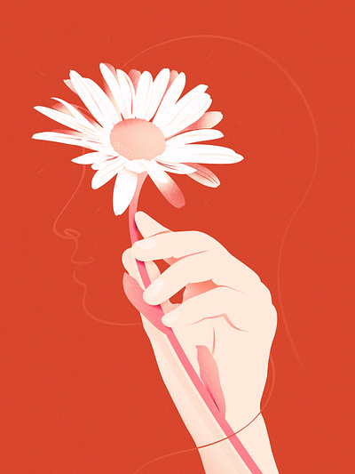 The Guardian Poster daisy flat flower hand holding illustration minimal pink red