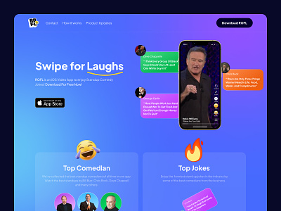 ROFL - Landing Page clean comedian comedy gradient jokes laugh standup ui uitrends ux web design website