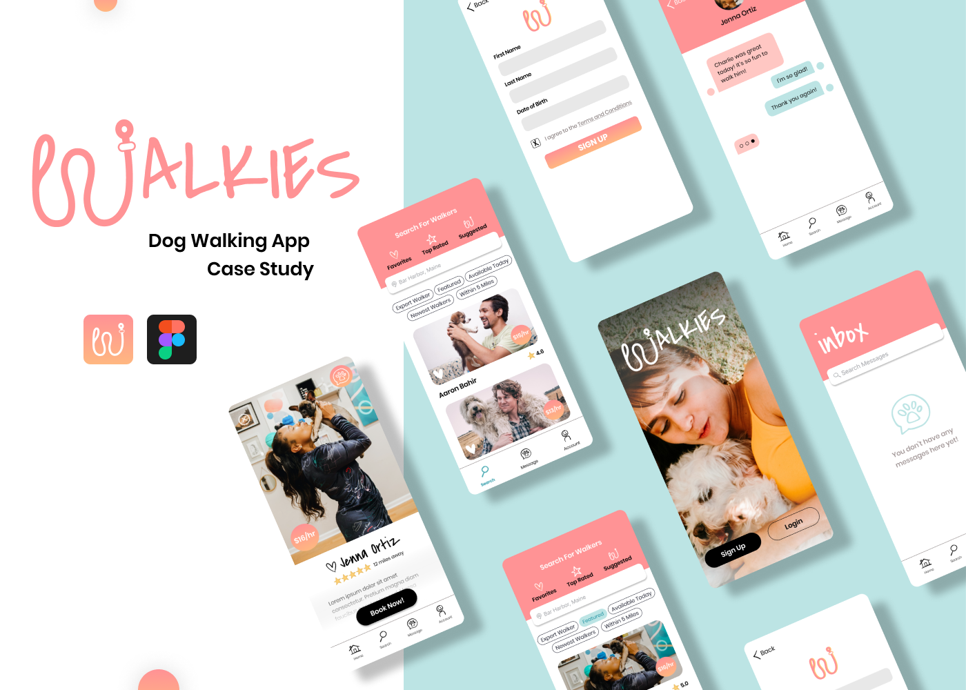 Walkies - Dog Walking App Case Study app design branding case study dog dog walking dribble course mobile playful design product design