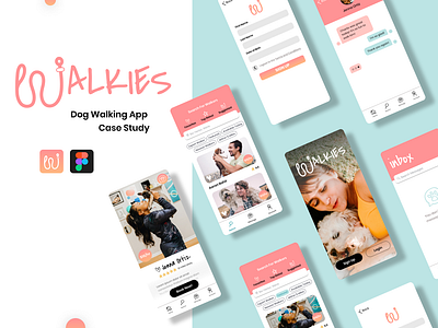 Walkies - Dog Walking App Case Study app design branding case study dog dog walking dribble course mobile playful design product design