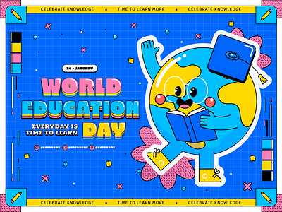 World Education Day 2d art character design colorfull education flat freebie illustration learn old cartoon stroke illustration trendy vector vintage cartoon