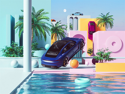 Porsche — Taycan 3d 3dart abstract animation blender branding c4d camera cinema4d colors design illustration motion motiondesign porsche render set technology uiux us