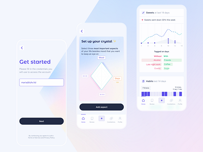 Lyfe - one tap self care android app design application clear design diet fintness habits ios pet product quantified self self improve startup tracker ui