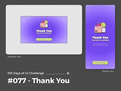 100 Days of UI - Day #077 (Thank You) adobe xd app app design branding confirmation ui design dailyui dailyui 77 day 077 day 77 design e commerce design figma graphic design illustration logo thank you design ui vector