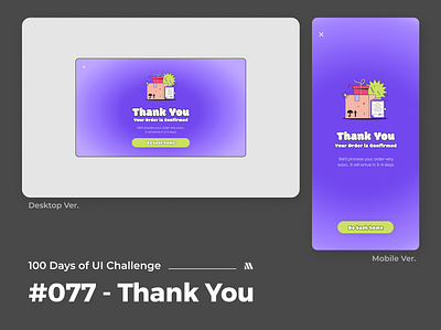 100 Days of UI - Day #077 (Thank You) adobe xd app app design branding confirmation ui design dailyui dailyui 77 day 077 day 77 design e commerce design figma graphic design illustration logo thank you design ui vector