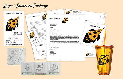 Logo-Business-Package: Cheese in Space adobe illustrator adobe indesign business card business package cheese design drawing graphic design illustration ipad pro letterhead logo mockup pizza sketch space