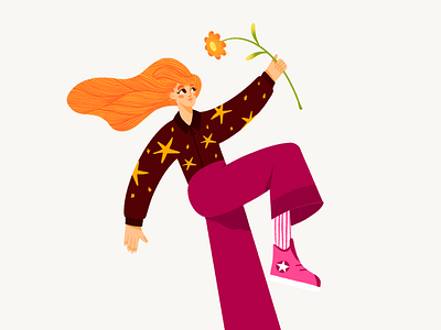 Girl with flower art character drawing flower girl hair illustration jacket pose procreate stars trouses