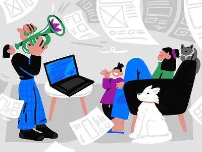 Home rehearsal conference design illustration jazz meeting procreate speech zoom