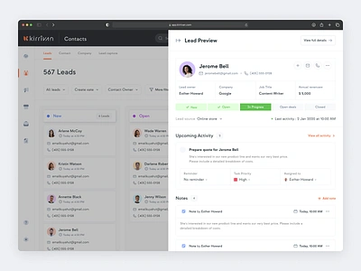 Kirrivan SaaS CRM - Lead Preview app client contact crm customer dashboard deal design detail hr hrm lead leads management pipeline saas saas design sales ui ux