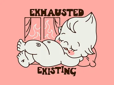 Exhausted Existing character character design flat illustration kewpie minimal traditional tattoo vector