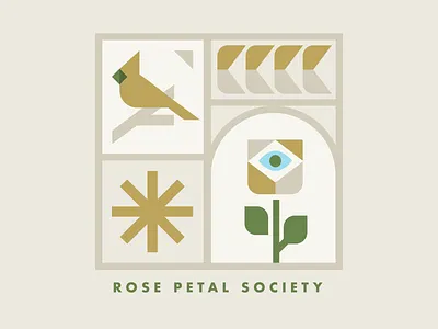 Rose Petal Society bird branding flat flower illu illustration rose sun