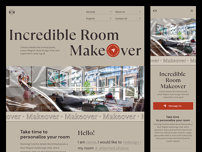 Hero - Incredible Room Makeover architect building clean heading hero section interior landing page layout typography ui ux website