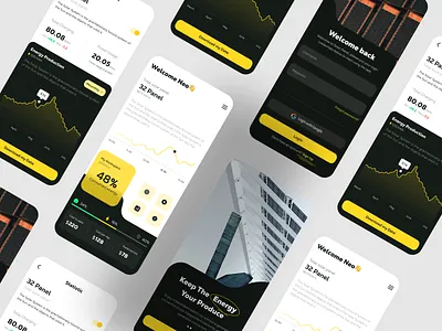 Solar Panel Monitoring App app app design clean dark darktheme design energy mobile mobile design mobile ui solar solar energy solar panel ui ui ux ux