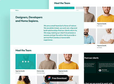 About Us Page - Design Agency about page about section about us page cloneable design agency figma ui kit free freebie meet the team portfolio team page team section ui design web design webflow cloneable webflow freebie