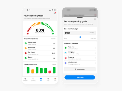 financial app spending mood animation branding design illustration product design ui uiux user experience ux