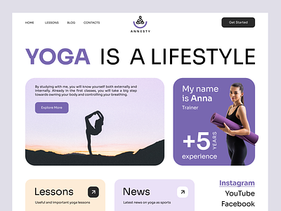 Annesty - Yoga Training Website exercise fitness homepage landing meditation relax site web web design webpage website wellness workout yoga yoga pose