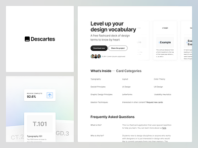 Descartes: Design Flashcards anki branding cards deck descartes design flashcards landing page logo memory quizlet spaced repetition typography