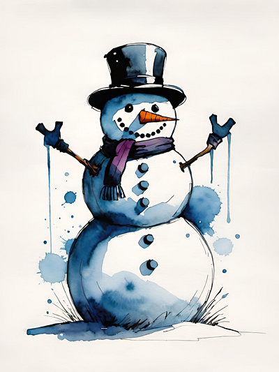 Snowman! art folklore frosty illustration snow snow day snowing snowman watercolor winter