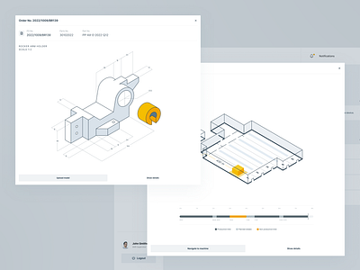 Prodactive - concept web app, illustrations dashboard efficiency factory isometric illustrations logistics management manufacturing minimal modal window monitoring overlay production line production management productivity technology timeline tool web app web design white space