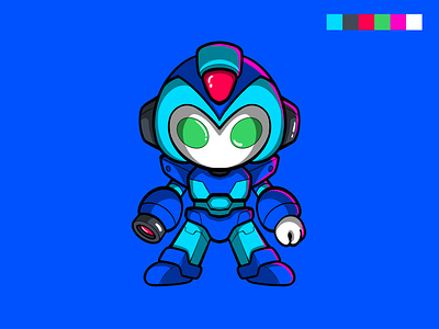 Blue Megaboy artwork character design character illustration chibi art colorfull cute design fanart illustration mecha megaman powerful scifi vibrant