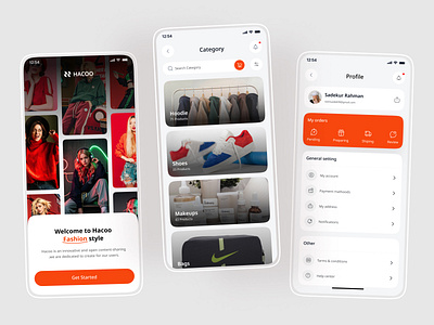 E-Commerce Fashion Mobile App clothing app e commerce e commerce app fashion fashion app fashion catagory log in marketplace mobile app design mobile ui onboading online shop settings shoes shopping shopping app splash screen store ui design