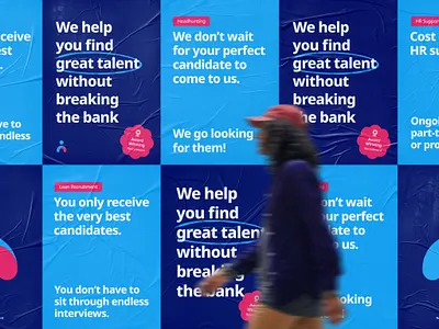 Nomad HR and Recruitment - Brand blue branding candidate clean corporate design employment human resources identity logo design minimal people pink posters recruiter shirt typography visual