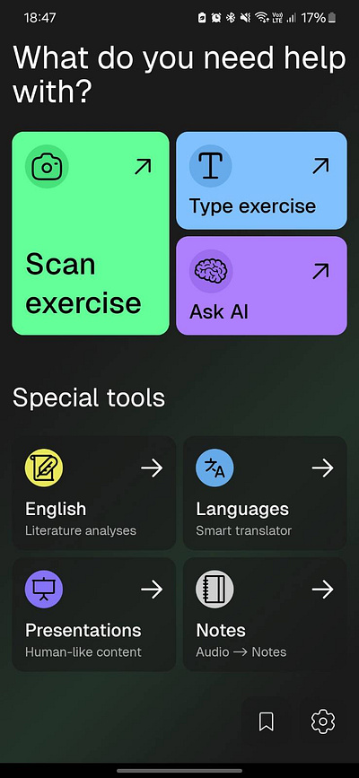 Solvee - AI Homework Helper ai ai homework helper ai homework solver ai school helper design homework homeworkhelper mobile mobile app school solve solvee solvee app ui ux