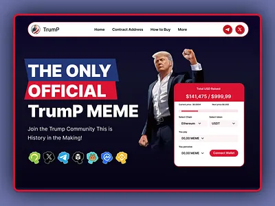 Trump Pepe - crypto meme token animation crypto funny website meme meme coin meme coin design meme coin landing page meme coin website meme landing page meme token meme token design memecoin memecoin website trump trump coin ui web design