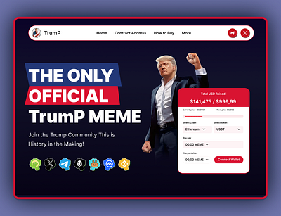 Trump Pepe - crypto meme token animation crypto funny website meme meme coin meme coin design meme coin landing page meme coin website meme landing page meme token meme token design memecoin memecoin website trump trump coin ui web design