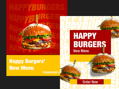 Happy Burgers Instagram Posts Poster Design ad design ads advertisement branding design design practice graphic design hamburger instagram instagram ads instagram post learn photoshop poster poster design posts practice restaurant social media socialmedia