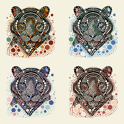 Tiger s face mosaic illustration set. Set of 4 illustrations mos app branding design graphic design illustration logo typography ui ux vector