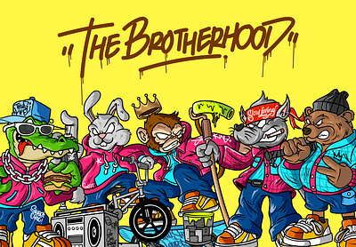 The Brotherhood | Graffiti Cartoon Characters bear cartoon cartoonillustration character characterdesign crocodile digital illustration graffiti graffiti art graffiticartoon graphic design illustration monkey motion graphics rabbit vector wolf