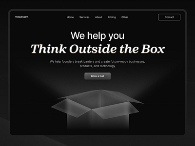 TECHSTART — Tech Venture Agency Landing Page agency box dark design glass glassmorphism hero landing minimal minimalist mode page product startup tech ui ux venture web website