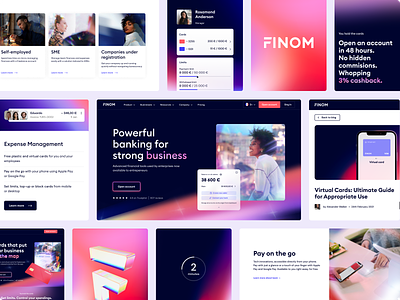 Finom: Web Design 3d account bank banking branding business cards clean design embacy financial fintech graphic design homepage logo main page pink ui web design website