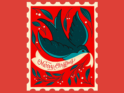 Illustration of a Christmas-themed Stamp art art design artwork bird symbol bright christmas celebration christmas theme creative greeting greeting stamp illustration inspired red red background stamp stamp design typography vibrant vintage inspired style white banner