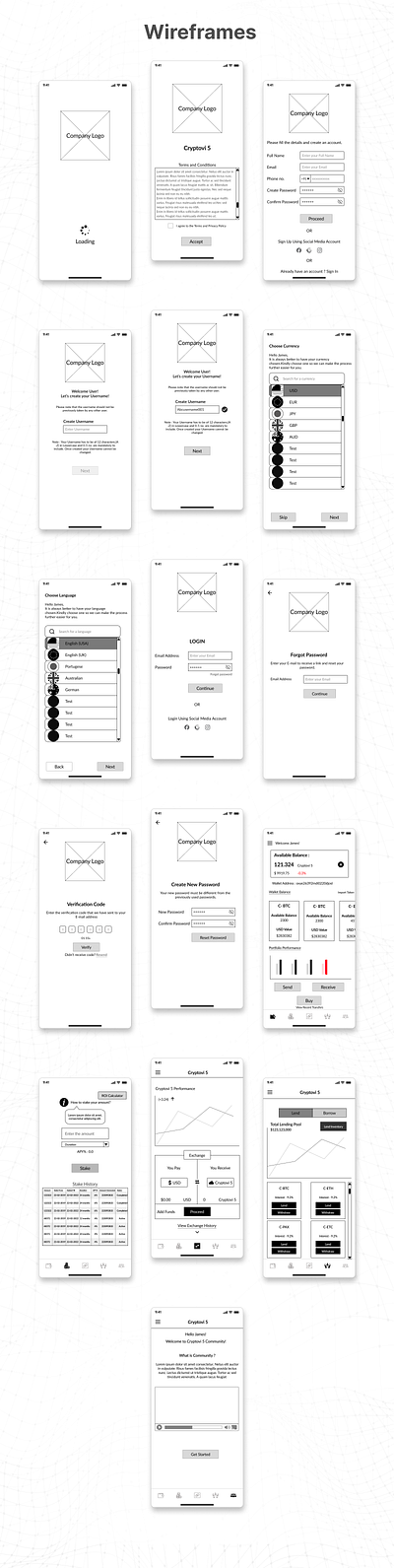 HIGH FIDELITY WIREFRAMES - Mobile Application cryptocurrencyapp highfidelity ui userresearch wireframes