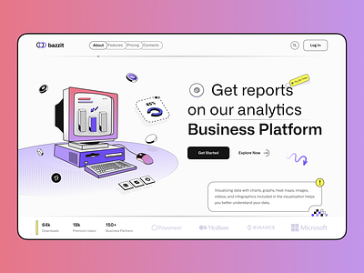 Bazzit home page concept 3d business design flat home landing layo light navigation page platform studio ui ux