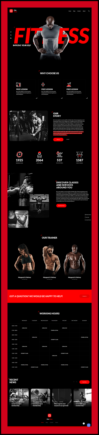 Fitness Gym Landing Page bodybuilding website branding fitness gym website gym landing page online gym booking personal trainer site ui workout program ui