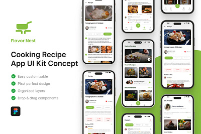 Flavor Nest - Cooking Recipe App UI Kit app branding cooking app cooking app ui cooking app ux cooking app ux design design figma framer illustration ui uiux ux web design webflow