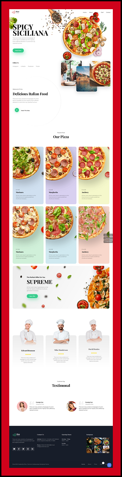 Italian Pizza Restaurant Landing Page branding gourmet pizza branding italian food landing page modern food delivery ui online pizza ordering pizza restaurant website ui